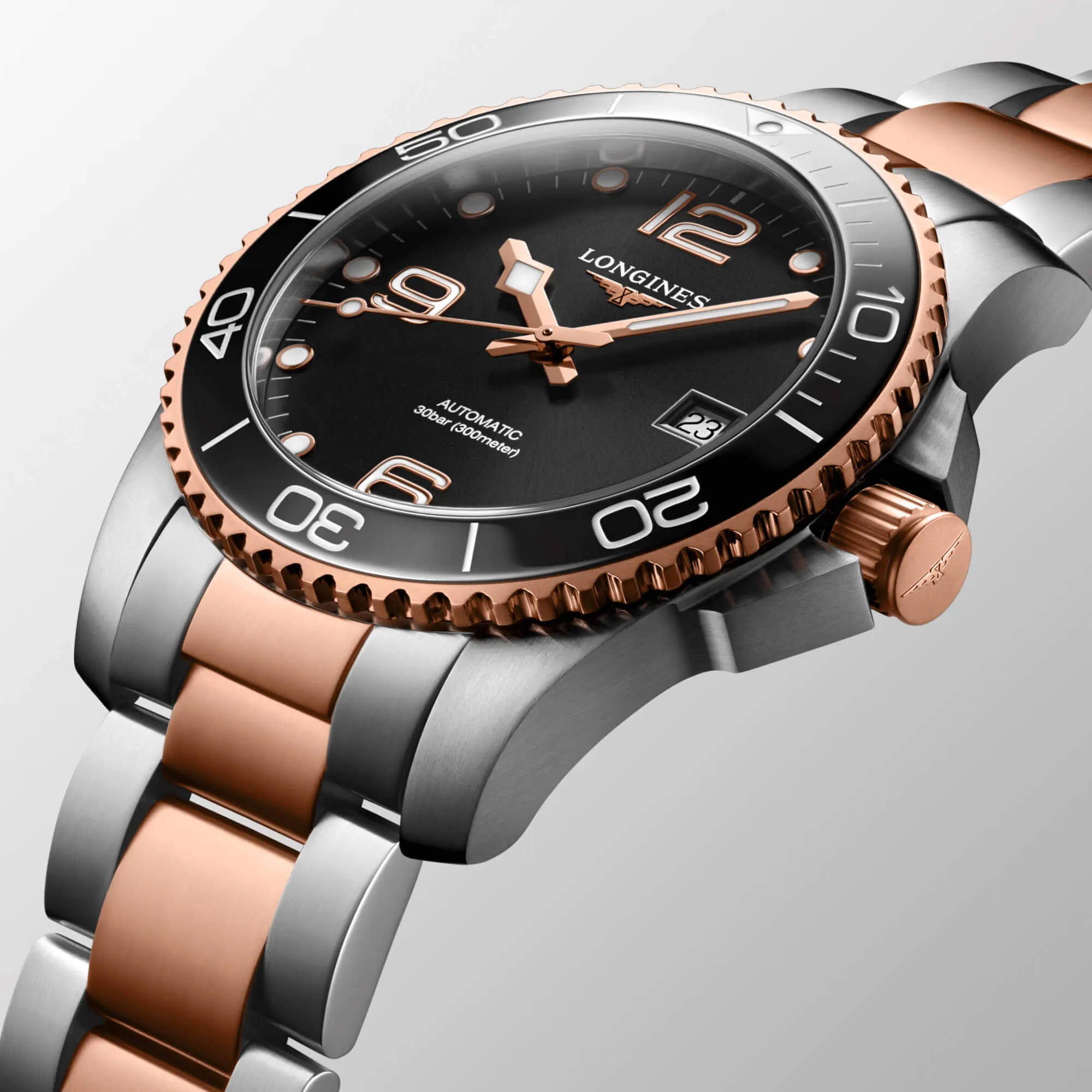 Longines Men's Watch - HydroConquest Automatic Black Dial Two Tone Steel | L37813587