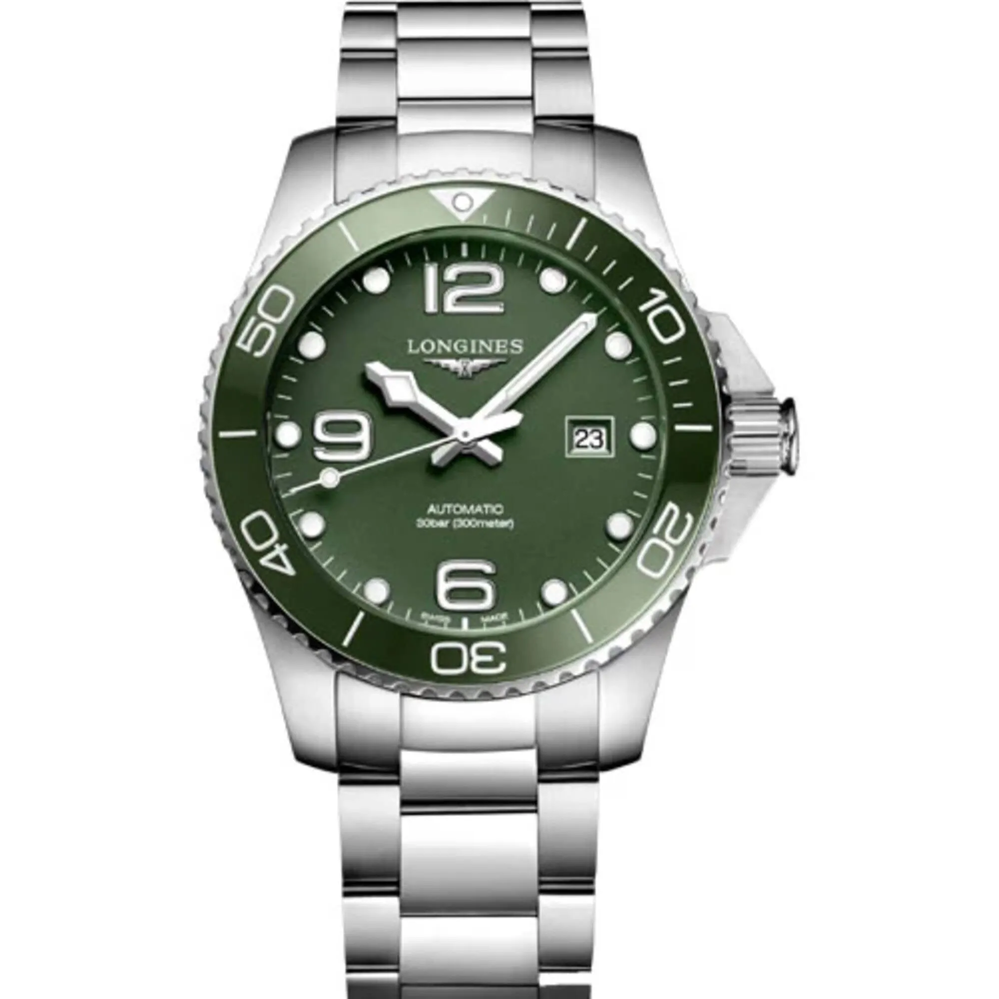 Longines Men's Watch - HydroConquest Automatic Green Dial Silver Bracelet | L37824066