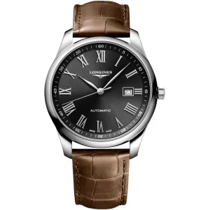 Longines Men's Watch - Master Automatic Black Dial Brown Leather Strap | L28934592