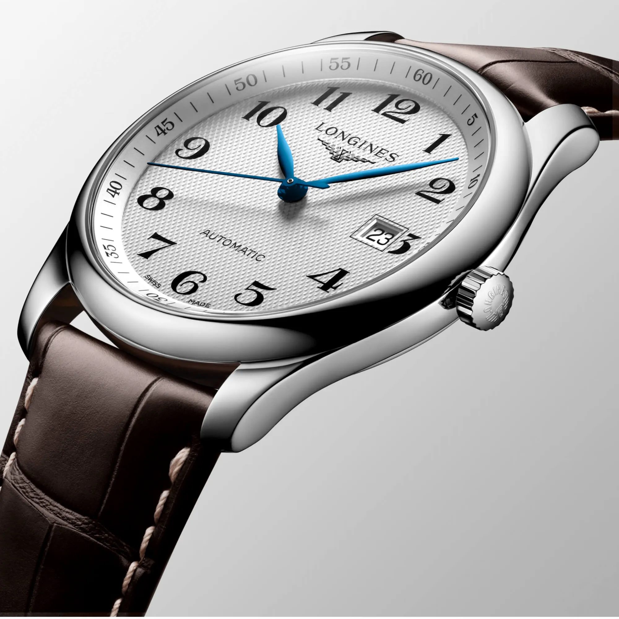 Longines Men's Watch - Master Automatic Silver Dial Brown Leather Strap | L27934783