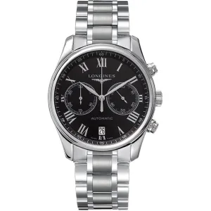 Longines Men's Watch - Master Chronograph Black Dial Silver Steel Bracelet | L26294516