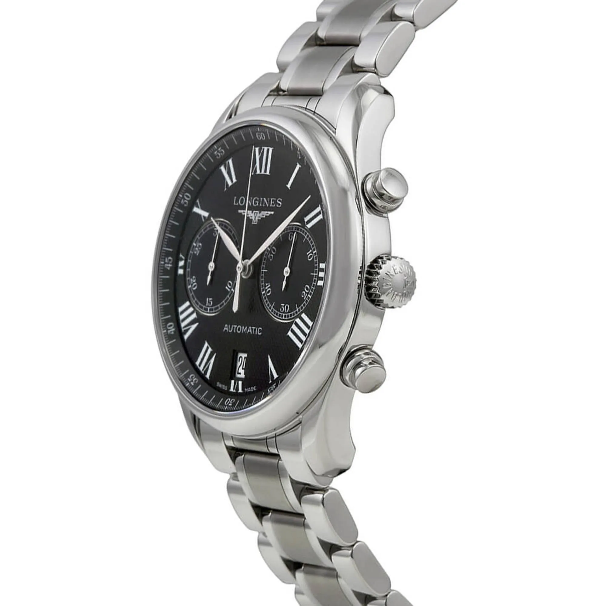 Longines Men's Watch - Master Chronograph Black Dial Silver Steel Bracelet | L26294516