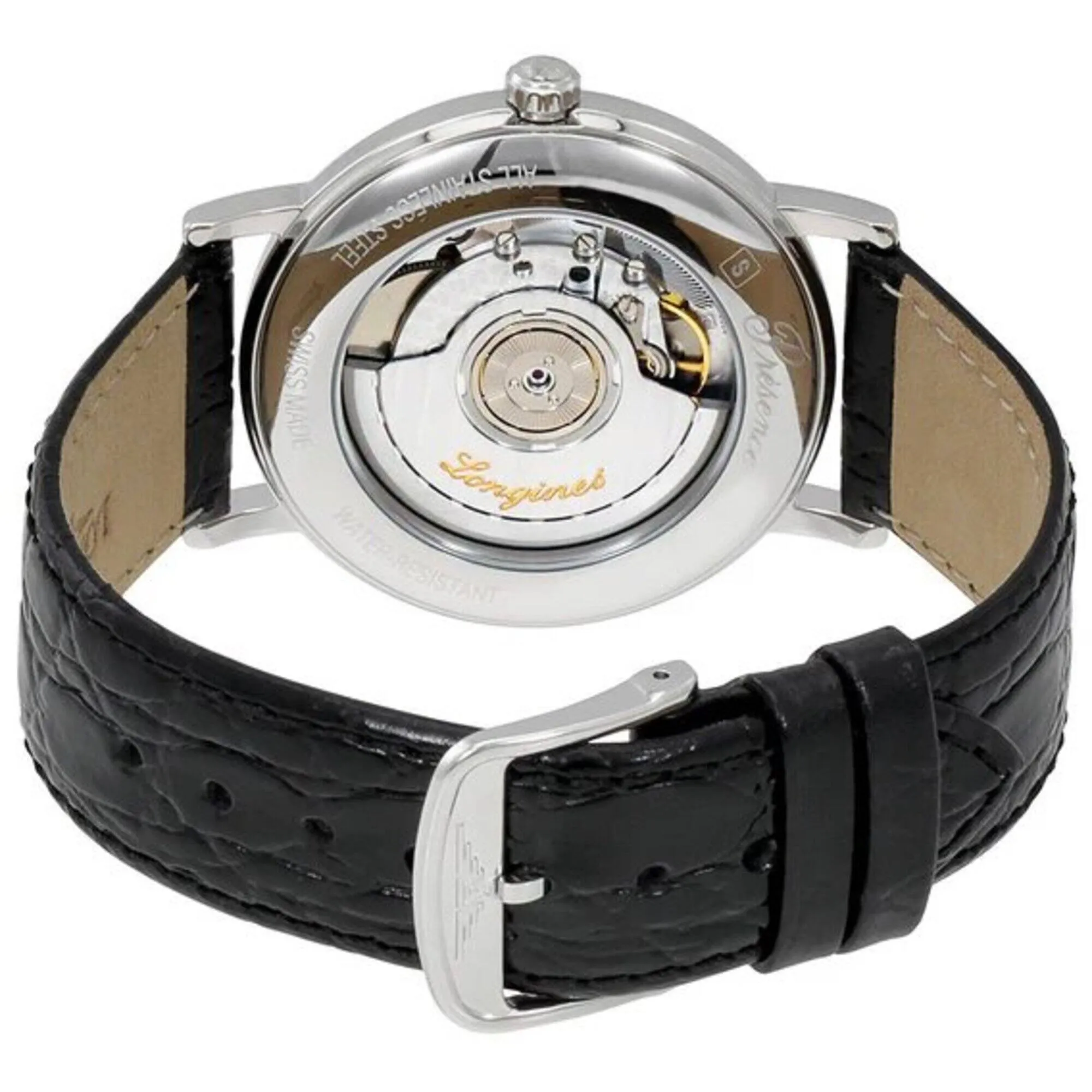 Longines Men's Watch - Presence Automatic White Dial Black Leather Strap | L49214122