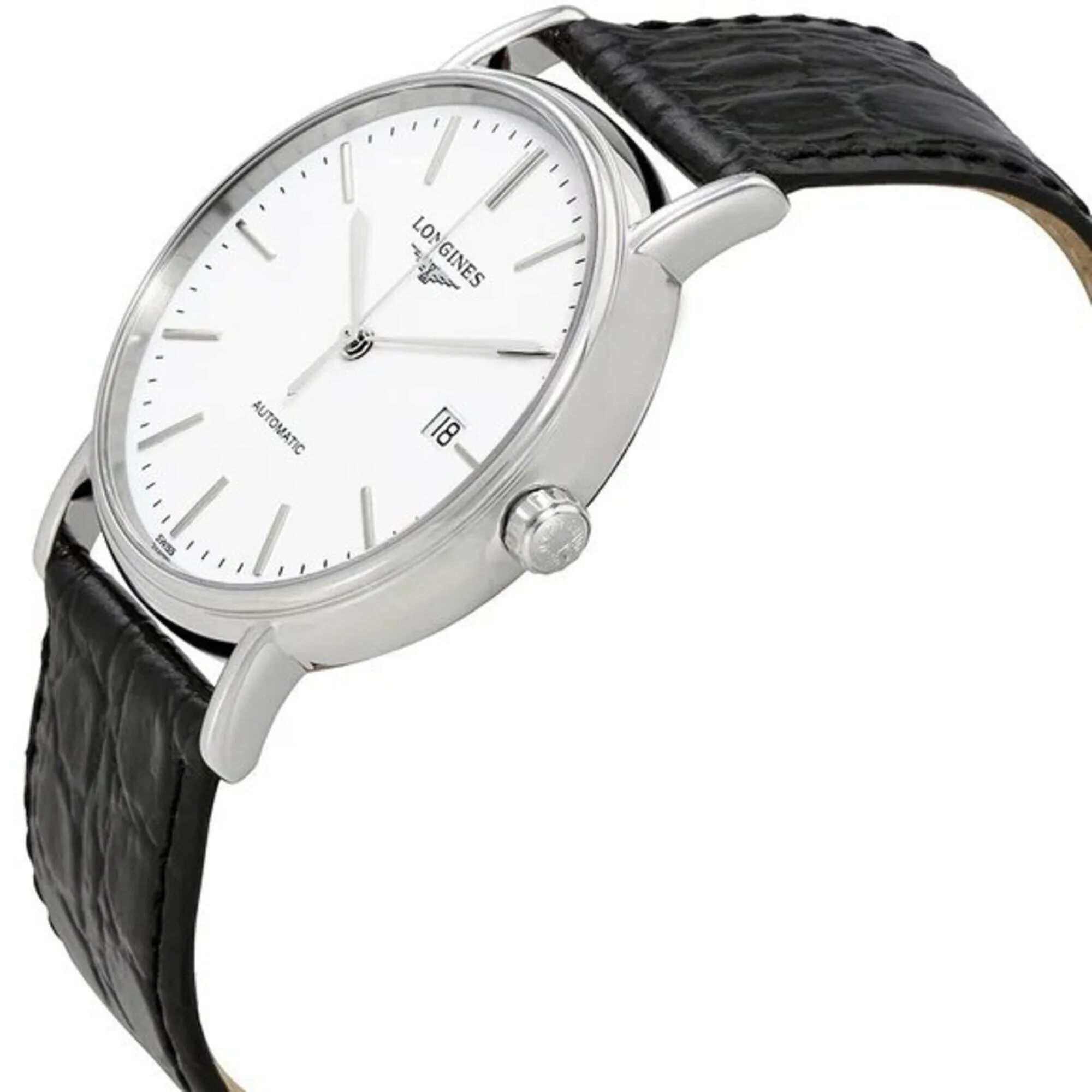 Longines Men's Watch - Presence Automatic White Dial Black Leather Strap | L49214122