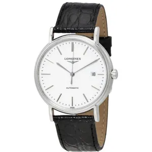 Longines Men's Watch - Presence Automatic White Dial Black Leather Strap | L49214122