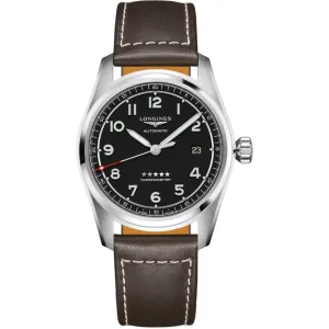 Longines Men's Watch - Spirit Chronometer Black Dial Brown Leather Strap | L38104530