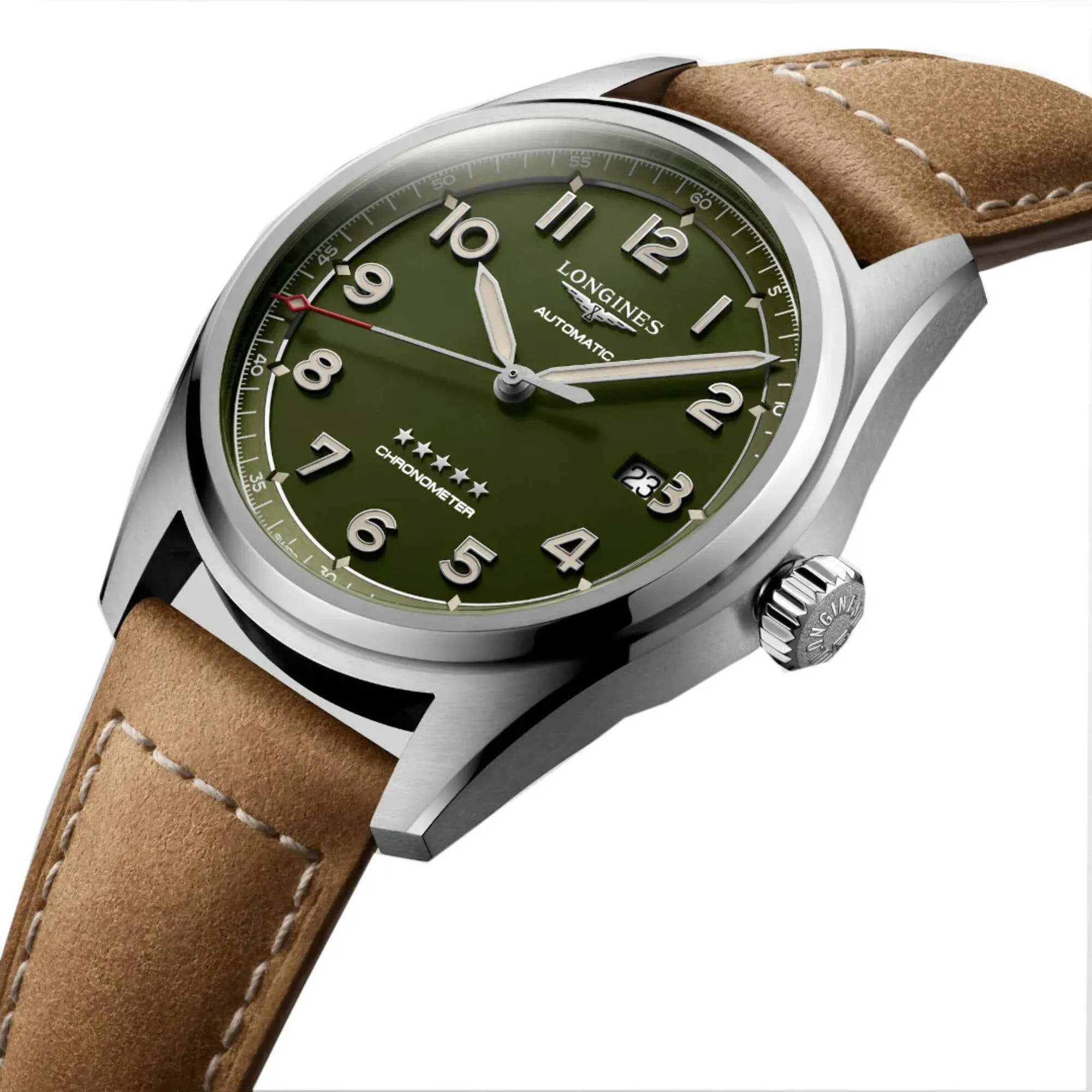 Longines Men's Watch - Spirit Chronometer Green Dial Brown Leather Strap | L38114032