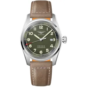 Longines Men's Watch - Spirit Chronometer Green Dial Brown Leather Strap | L38114032