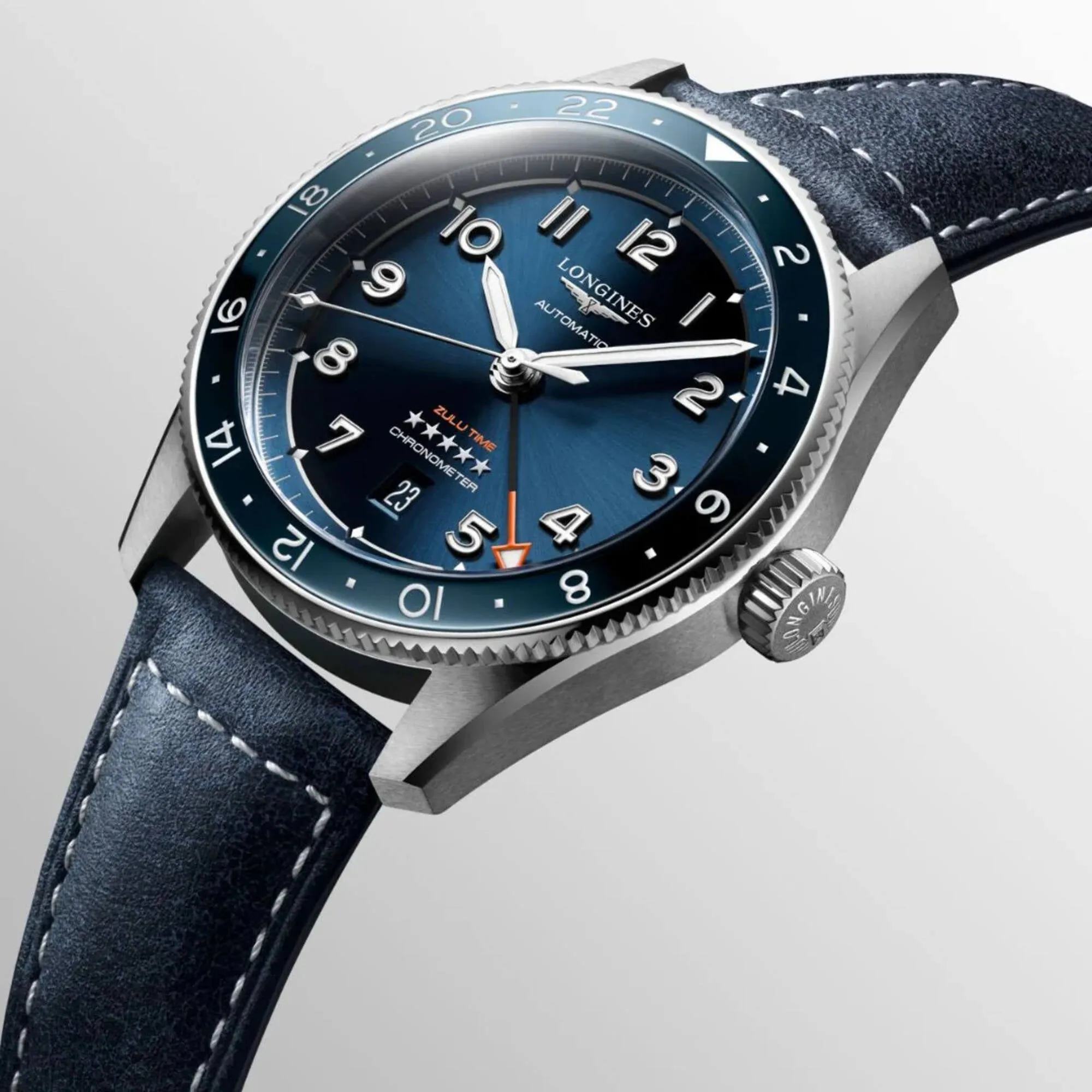 Longines Men's Watch - Spirit Zulu Time Chronometer Blue Leather Strap | L38124932