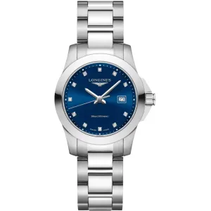 Longines Women's Watch - Conquest Diamond Blue Dial Silver Steel Bracelet | L33764976