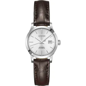 Longines Women's Watch - Record Automatic Silver Tone Dial Brown Strap | L23214722