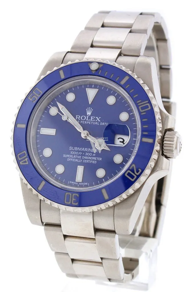 Pre Owned Rolex Submariner Date Blue Dial 18k White Gold Steel Mens Watch 116619LB 116619