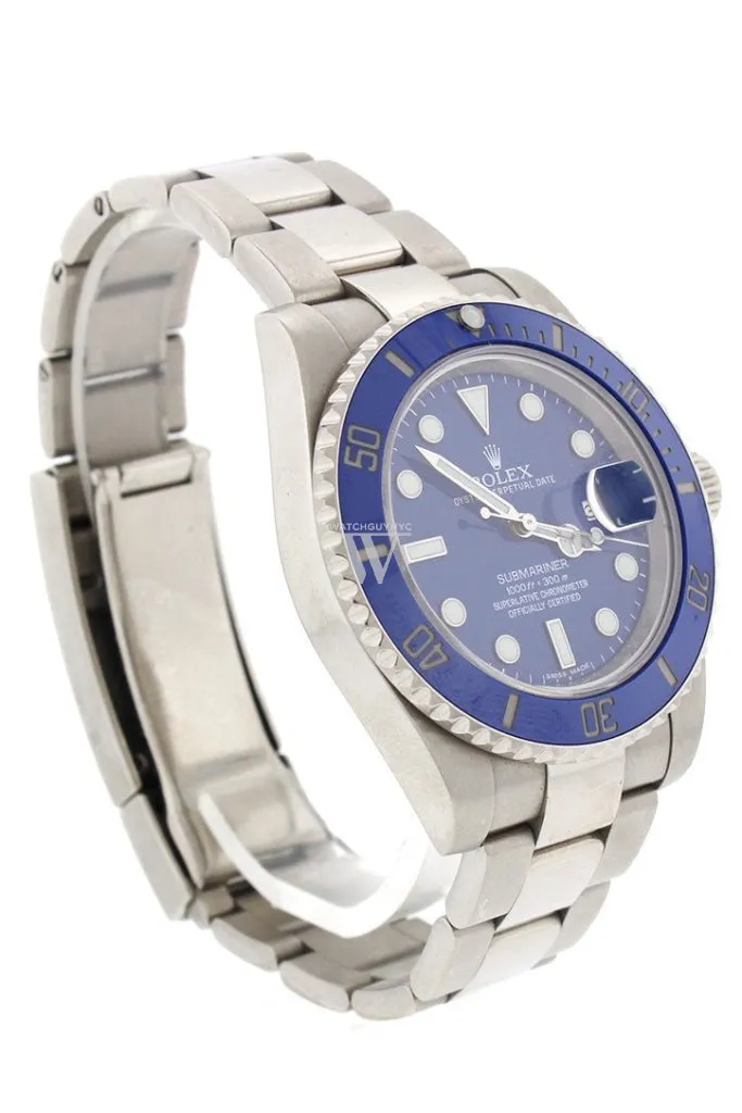 Pre Owned Rolex Submariner Date Blue Dial 18k White Gold Steel Mens Watch 116619LB 116619