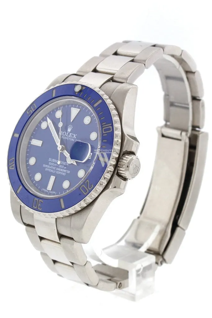 Pre Owned Rolex Submariner Date Blue Dial 18k White Gold Steel Mens Watch 116619LB 116619
