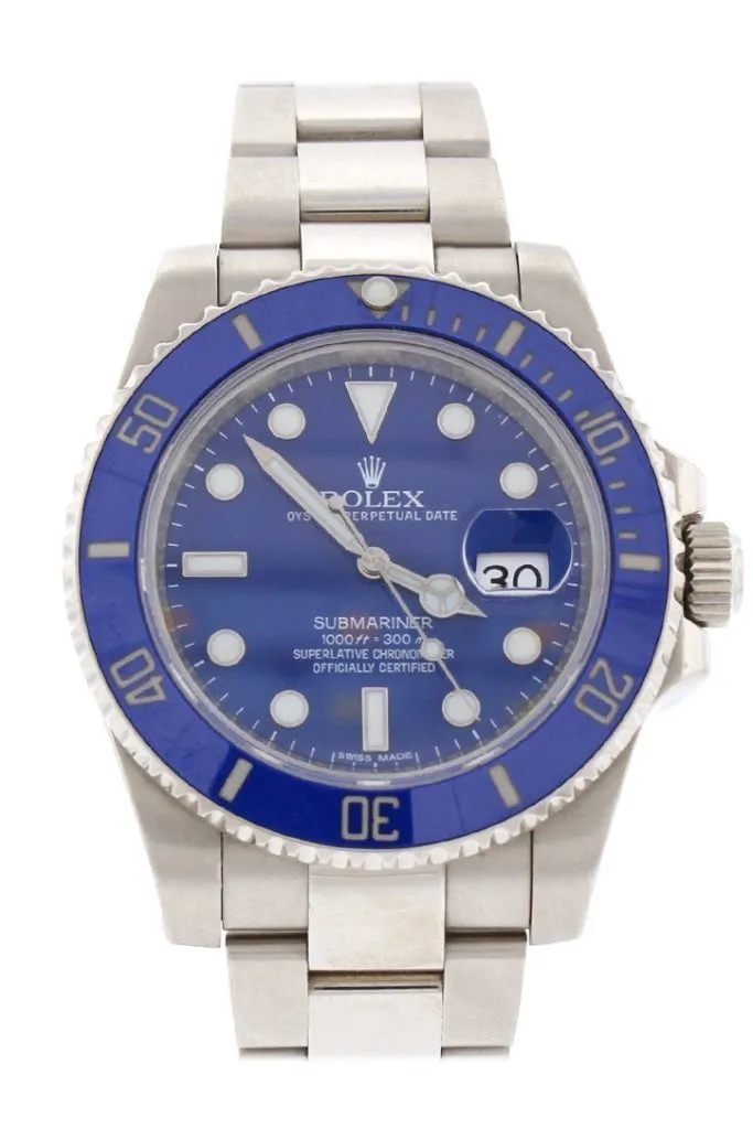 Pre Owned Rolex Submariner Date Blue Dial 18k White Gold Steel Mens Watch 116619LB 116619