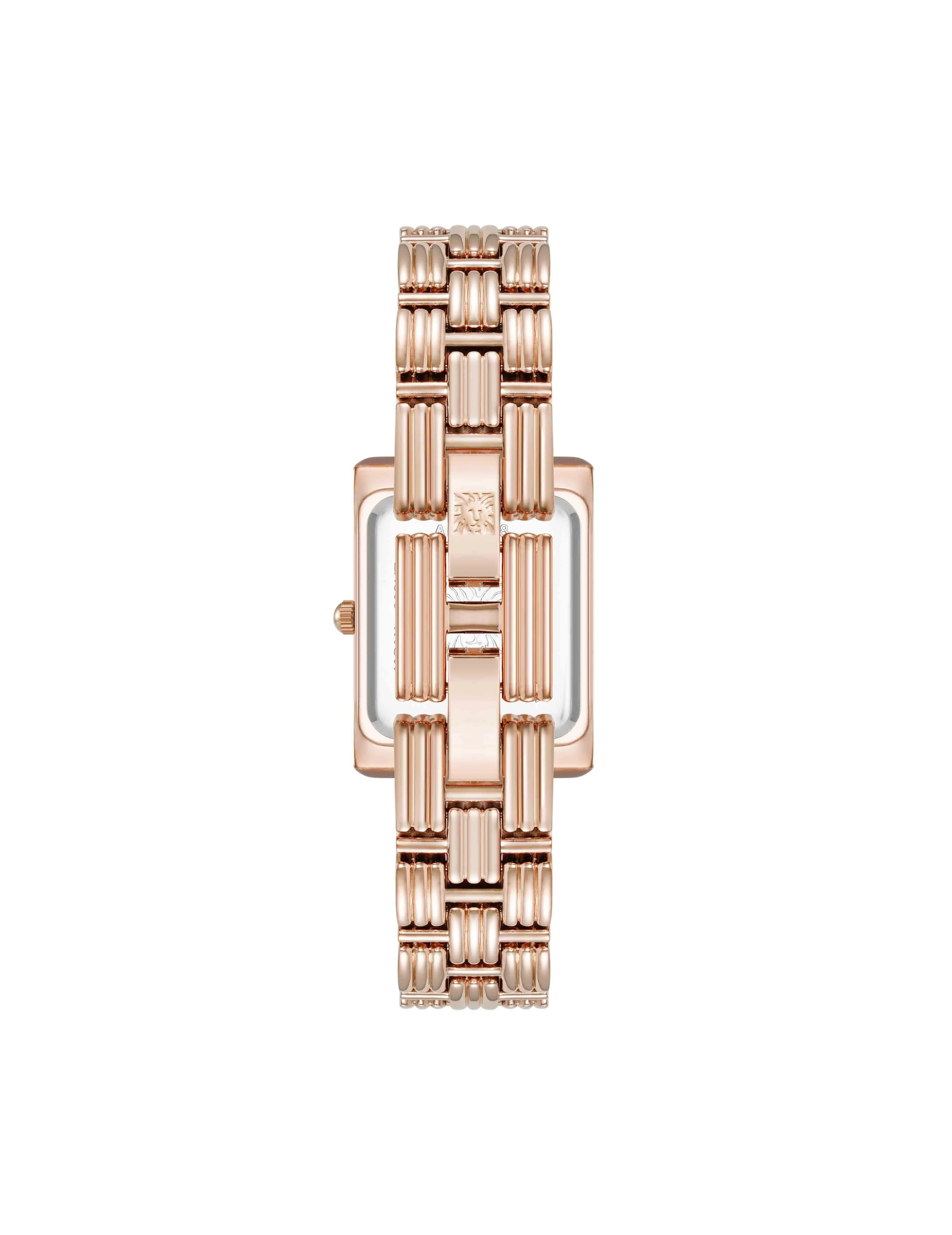 Premium Crystal Accented Grooved Link Bracelet Watch