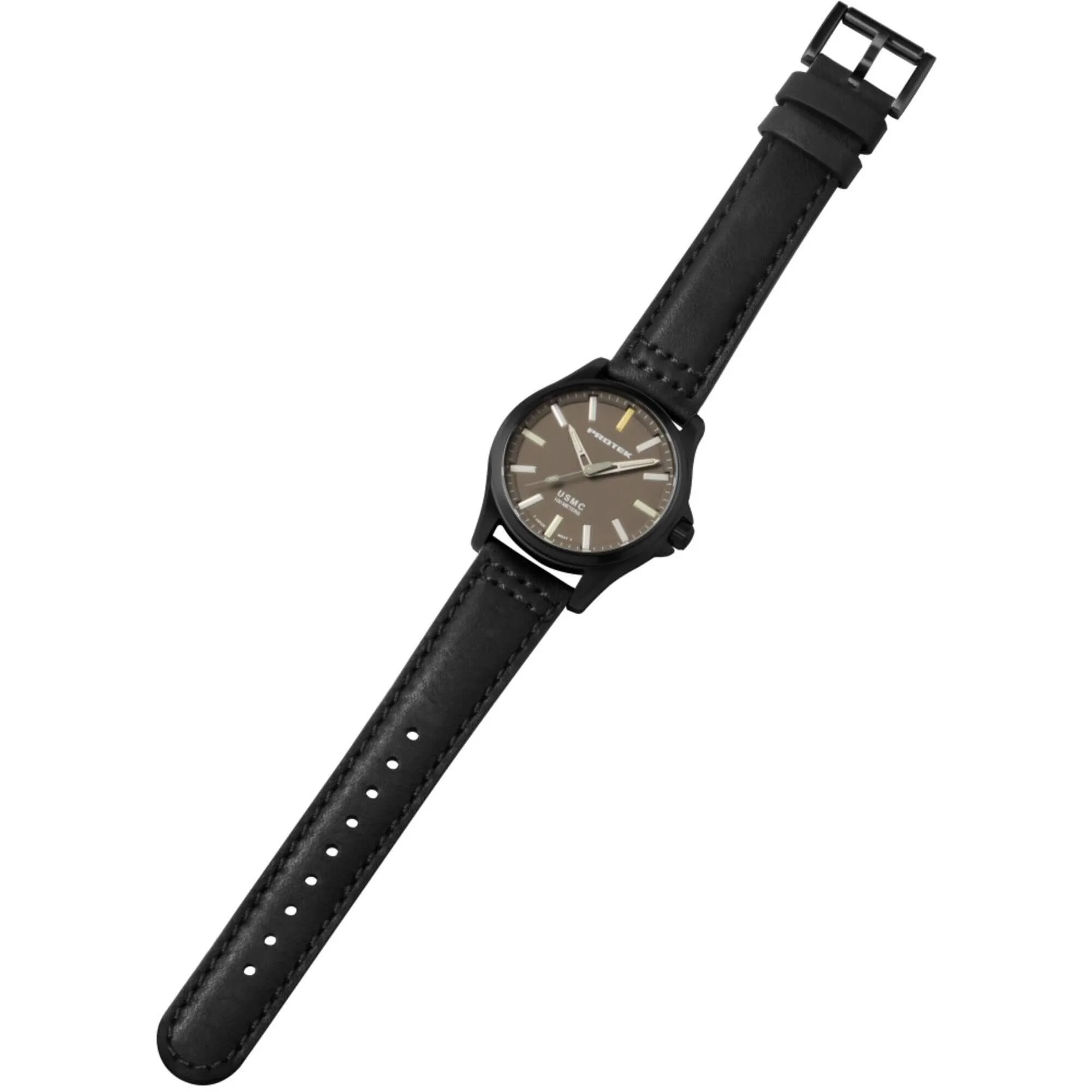 Protek Men's Watch - USMC Series Quartz Sand Dial Black Genuine Leather Strap | 3106