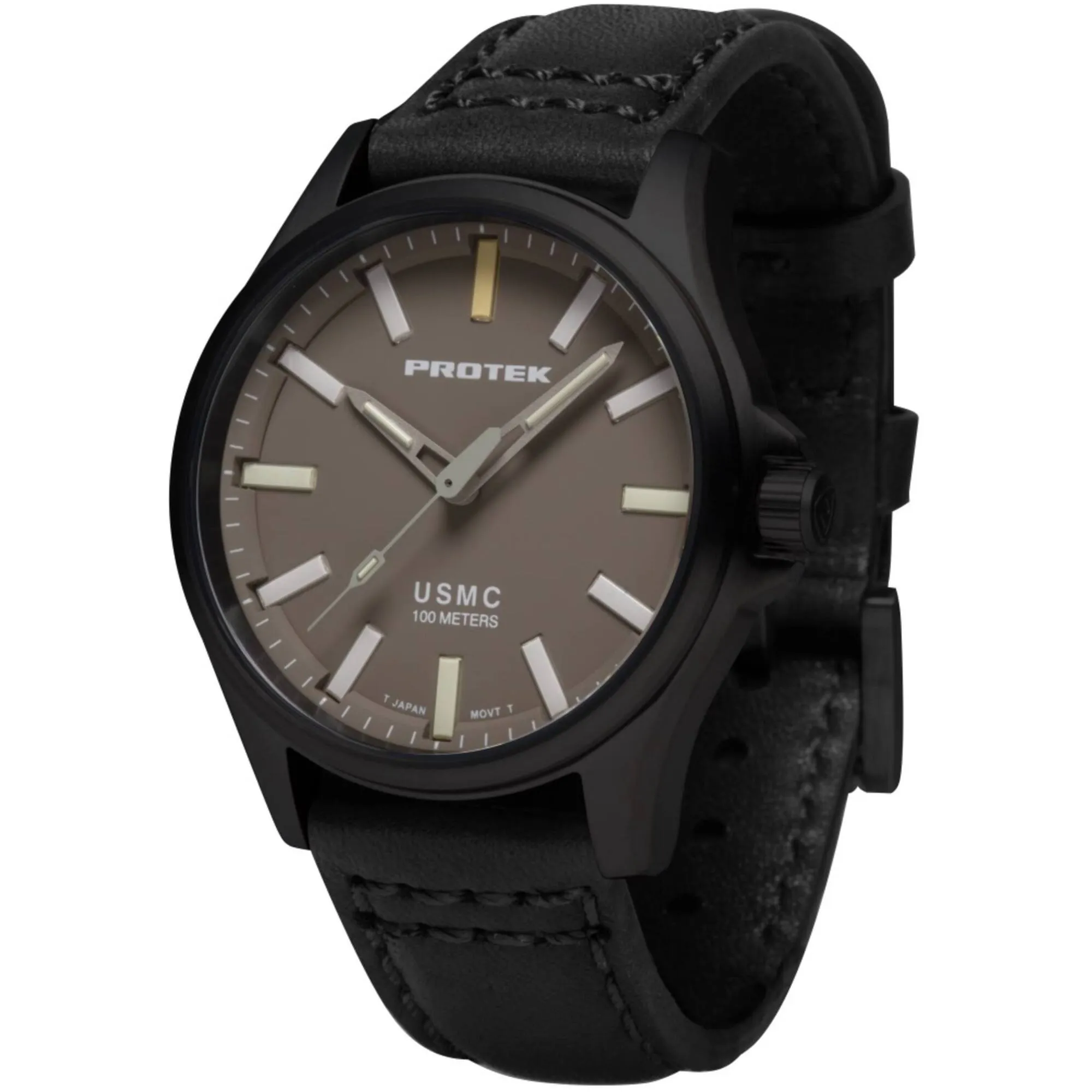 Protek Men's Watch - USMC Series Quartz Sand Dial Black Genuine Leather Strap | 3106