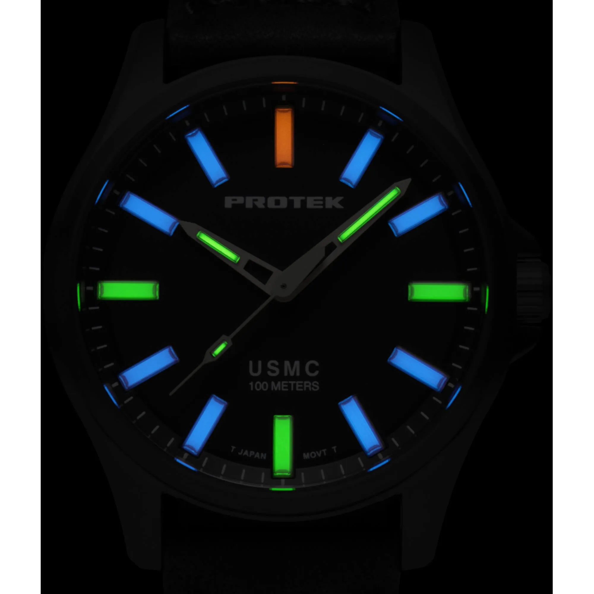 Protek Men's Watch - USMC Series Quartz Sand Dial Black Genuine Leather Strap | 3106