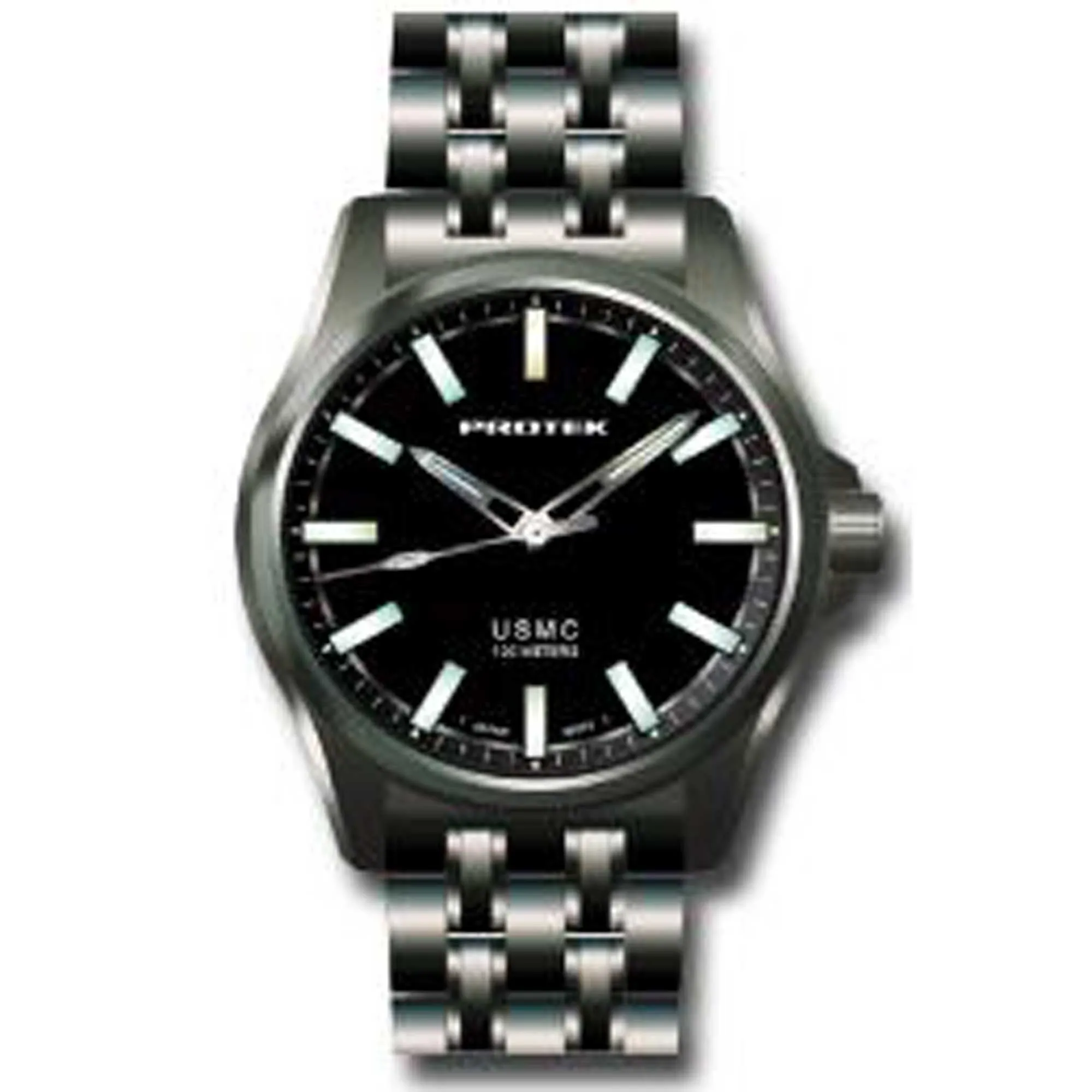 Protek Men's Watch - USMC Series Quartz Solid Black Dial Gunmetal Bracelet | 3102BR