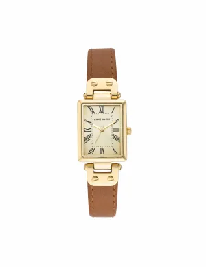 Rectangular Case Leather Strap Watch