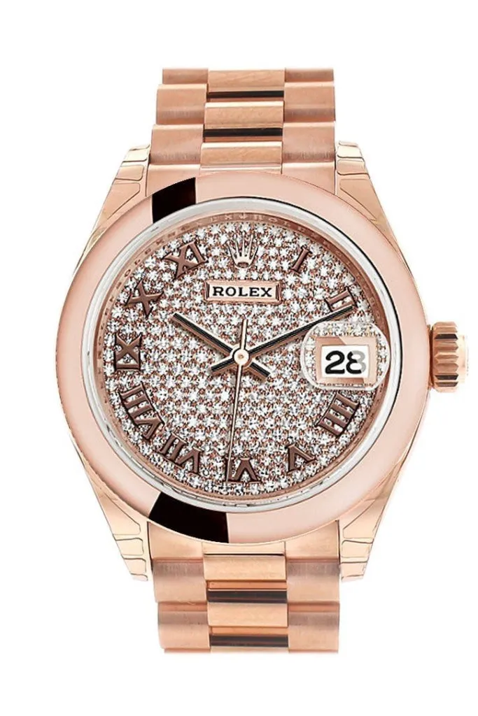 Rolex Datejust 28 Chocolate Dial Rose Gold Jubilee Ladies Watch 279165 NP