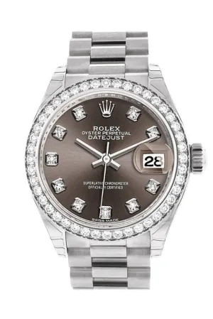 Rolex Datejust 28 Dark Grey set with Diamonds Dial Diamond Bezel President Ladies Watch 279136RBR 279136 NP