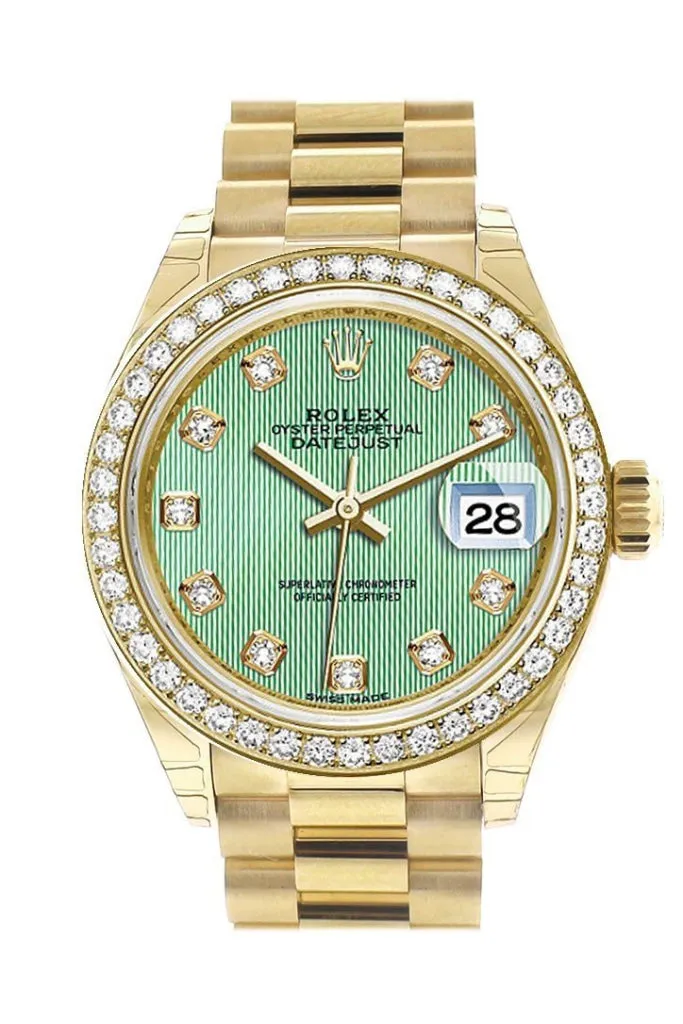 Rolex Datejust 28 Mint Diamond Dial Diamond Bezel President Ladies Watch 279138RBR NP