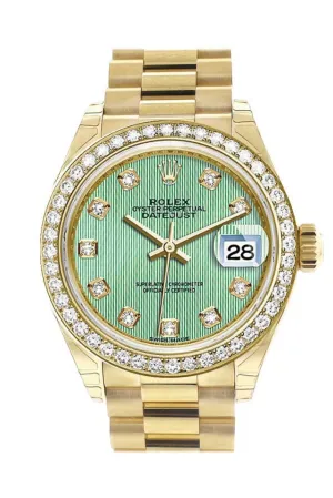 Rolex Datejust 28 Mint Diamond Dial Diamond Bezel President Ladies Watch 279138RBR NP