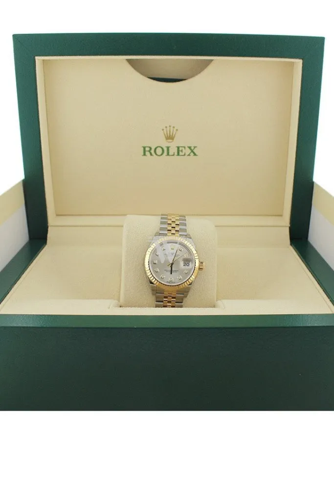 Rolex Datejust 28 Silver Diamond Dial Fluted Yellow Gold Two Tone Jubilee Ladies Watch 279173 NP Pre owned
