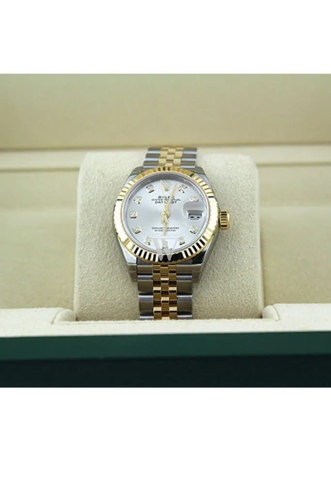 Rolex Datejust 28 Silver Diamond Dial Fluted Yellow Gold Two Tone Jubilee Ladies Watch 279173 NP Pre owned