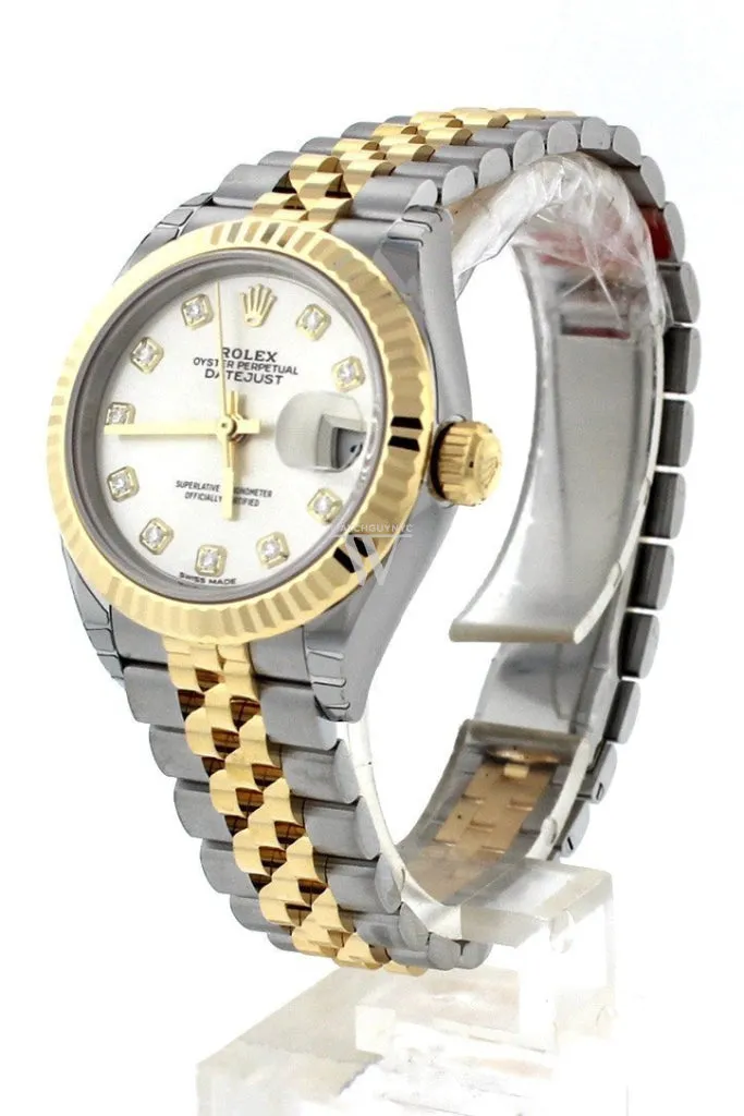 Rolex Datejust 28 Silver Diamond Dial Fluted Yellow Gold Two Tone Jubilee Ladies Watch 279173 NP Pre owned
