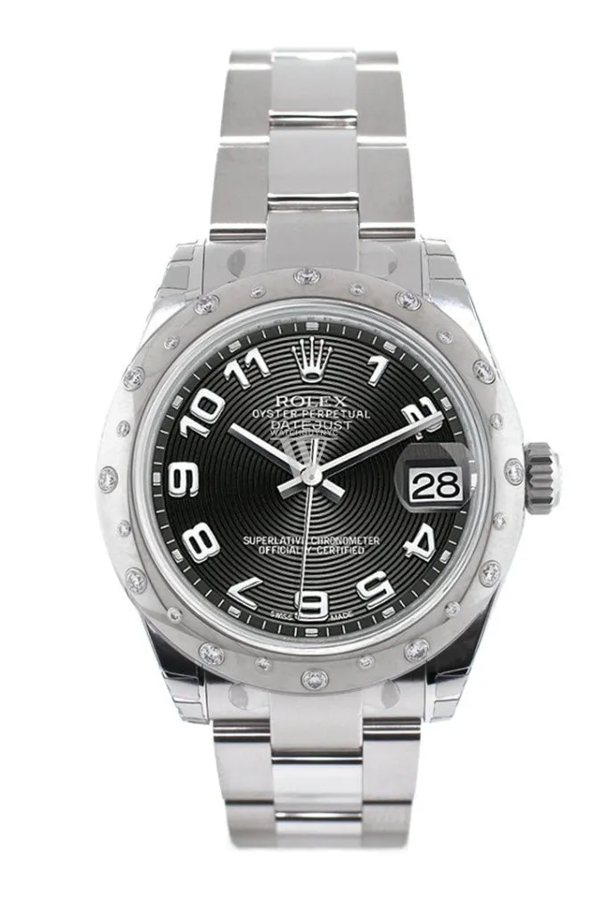Rolex Datejust 31 Black Concentric Arab Dial Dome set with Diamonds Bezel Ladies Watch 178344 Pre-owned