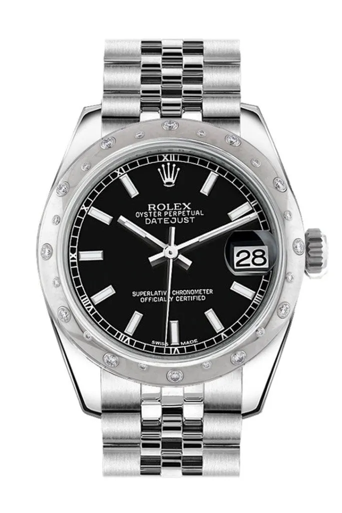 Rolex Datejust 31 Black Dial Dome set with Diamonds Bezel Jubilee Ladies Watch 178344 Pre-owned