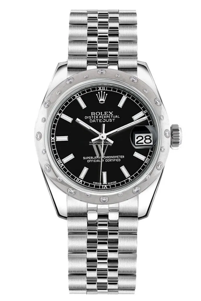 Rolex Datejust 31 Black Dial Dome set with Diamonds Bezel Jubilee Ladies Watch 178344 Pre-owned