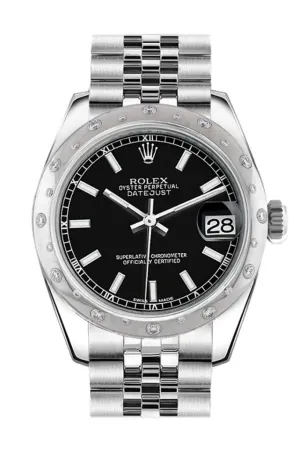 Rolex Datejust 31 Black Dial Dome set with Diamonds Bezel Jubilee Ladies Watch 178344 Pre-owned
