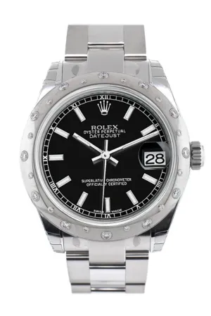 Rolex Datejust 31 Black Dial Dome set with Diamonds Bezel Ladies Watch 178344 Pre-owned