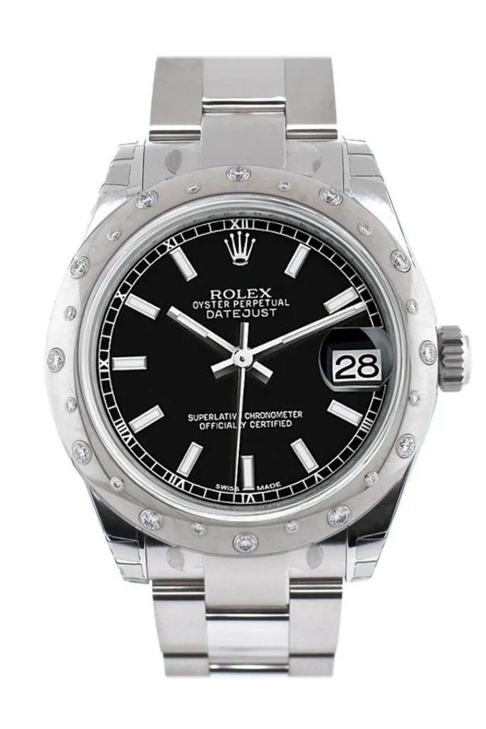 Rolex Datejust 31 Black Dial Dome set with Diamonds Bezel Ladies Watch 178344 Pre-owned