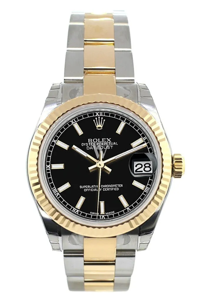 Rolex Datejust 31 Black Dial Fluted Bezel 18K Gold Two Tone Ladies 178273 Pre-owned