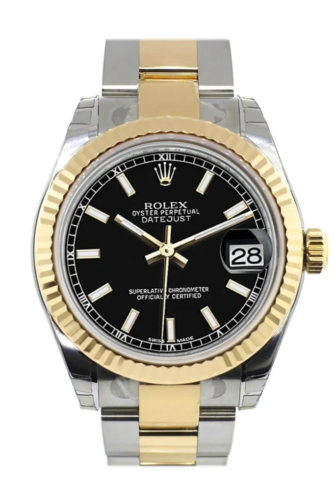 Rolex Datejust 31 Black Dial Fluted Bezel 18K Gold Two Tone Ladies 178273 Pre-owned