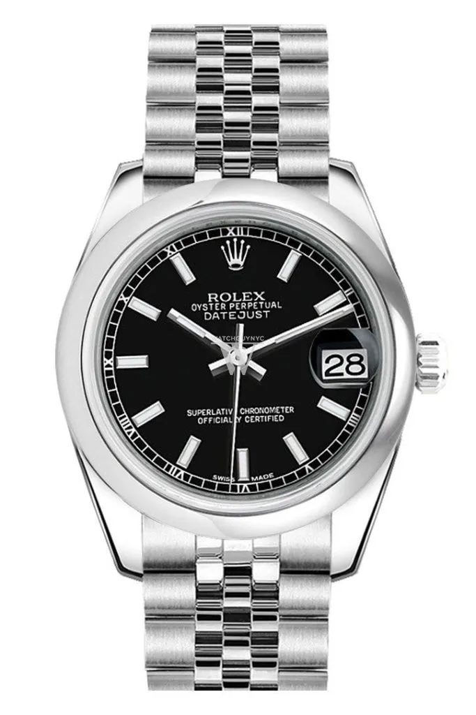 Rolex Datejust 31 Black Dial Stainless Steel Jubilee Ladies Watch 178240 Pre-owned