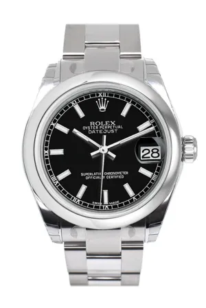 Rolex Datejust 31 Black Dial Steel Ladies Watch 178240 Pre-owned