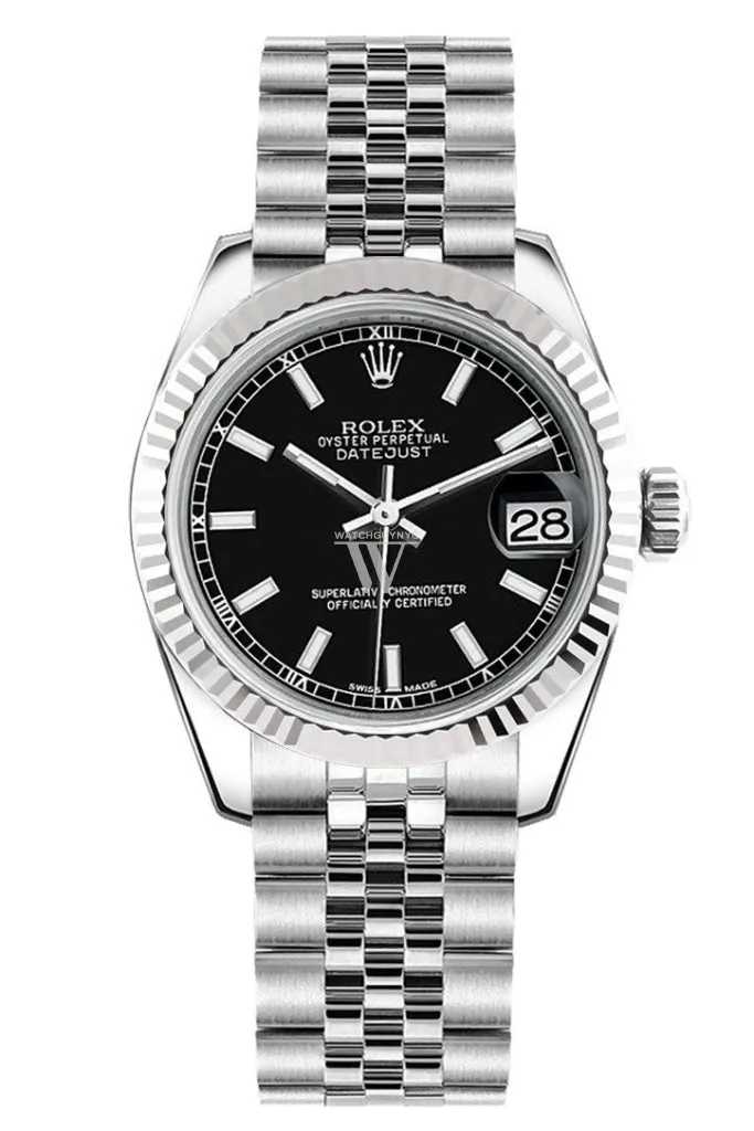 Rolex Datejust 31 Black Dial White Gold Fluted Bezel Jubilee Ladies Watch 178274 Pre-owned