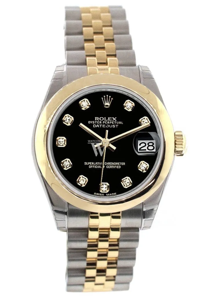Rolex Datejust 31 Black Diamond Dial 18K Gold Two Tone Jubilee Ladies 178243 Pre-owned