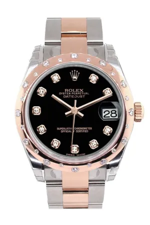 Rolex Datejust 31 Black Diamond Dial Diamond Bezel 18K Rose Gold Two Tone Ladies Watch 178341 Pre-owned