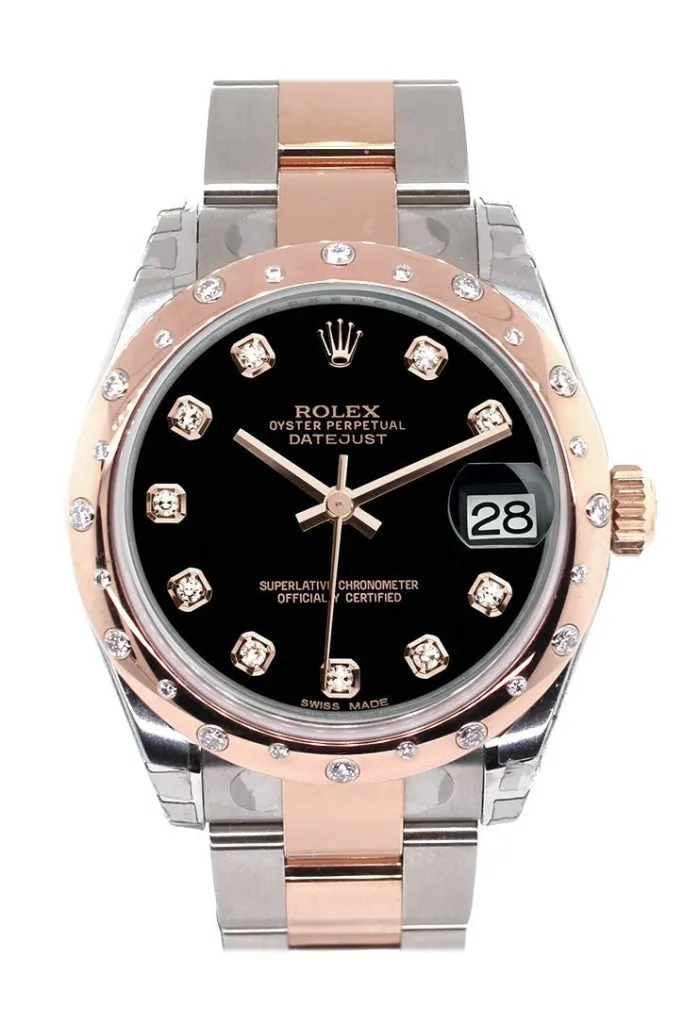 Rolex Datejust 31 Black Diamond Dial Diamond Bezel 18K Rose Gold Two Tone Ladies Watch 178341 Pre-owned