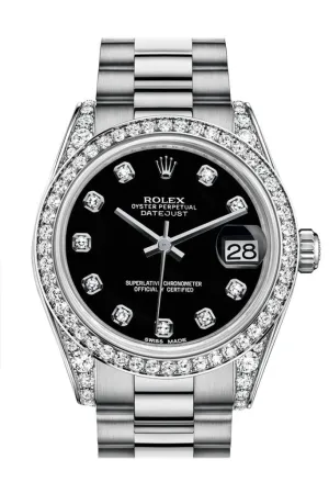 Rolex Datejust 31 Black Diamond Dial Diamond Bezel Lug 18K White Gold President Ladies Watch 178159 Pre-owned