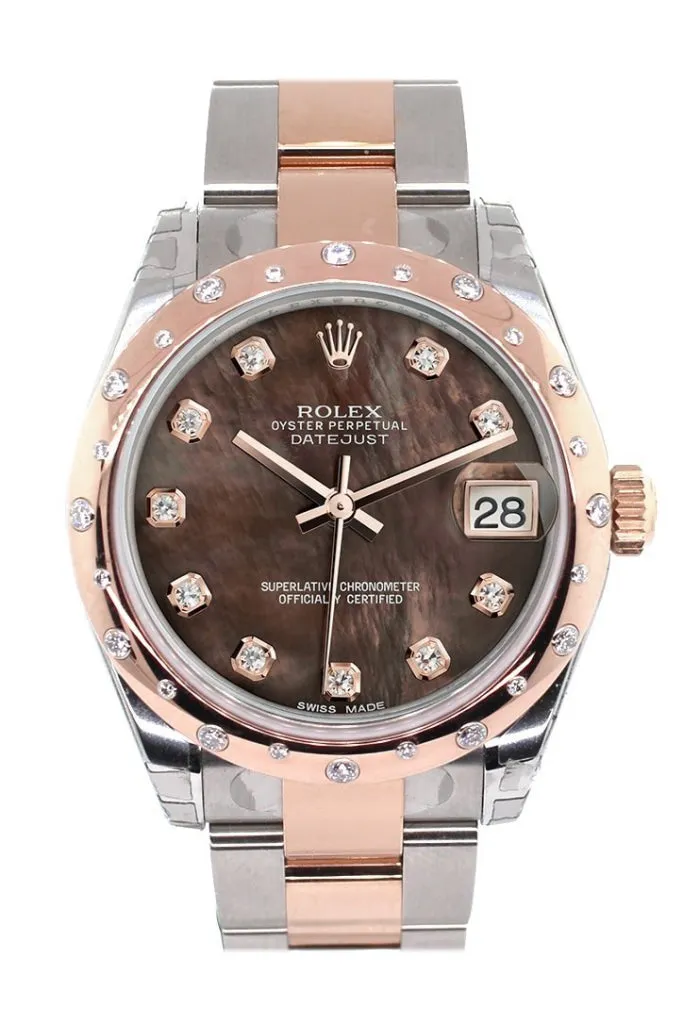 Rolex Datejust 31 Black Mother of Pearl Diamond Dial Diamond Bezel 18K Rose Gold Two Tone Ladies Watch 178341 Pre-owned