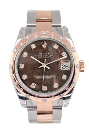 Rolex Datejust 31 Black Mother of Pearl Diamond Dial Diamond Bezel 18K Rose Gold Two Tone Ladies Watch 178341 Pre-owned