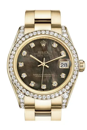 Rolex Datejust 31 Black Mother of Pearl Diamond Dial Diamond Bezel Lug 18K Yellow Gold Ladies Watch 178158 Pre-owned